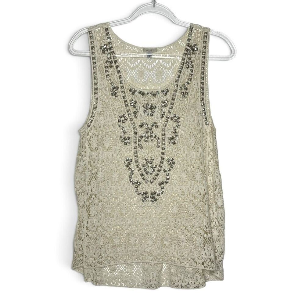 Ecote Urban Outfitters Ivory Crochet Lace Tank Top Silver Studded Women’s Small